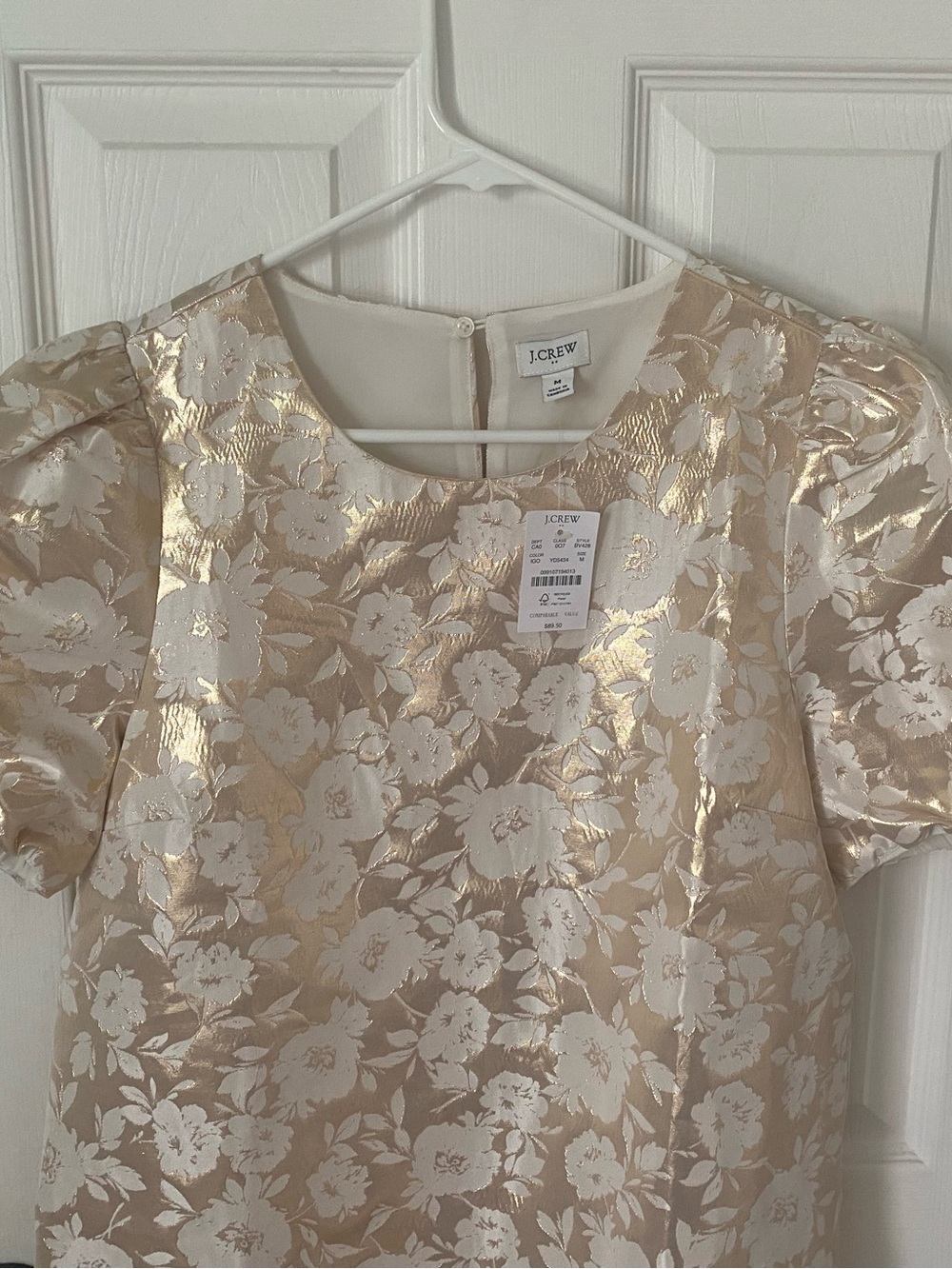 J.Crew Gold Metallic Floral Jacquard Blouse with Cream Blossoms